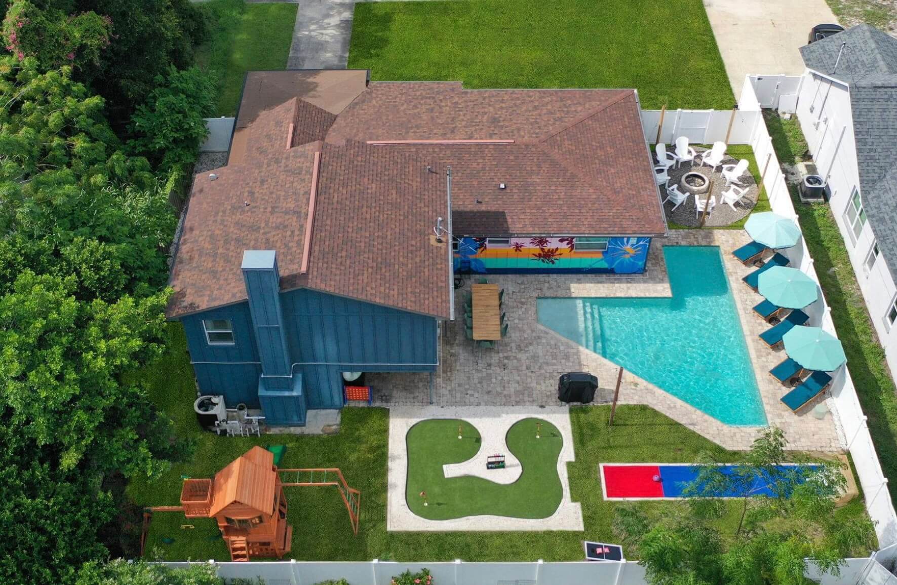 Aerial view of a backyard