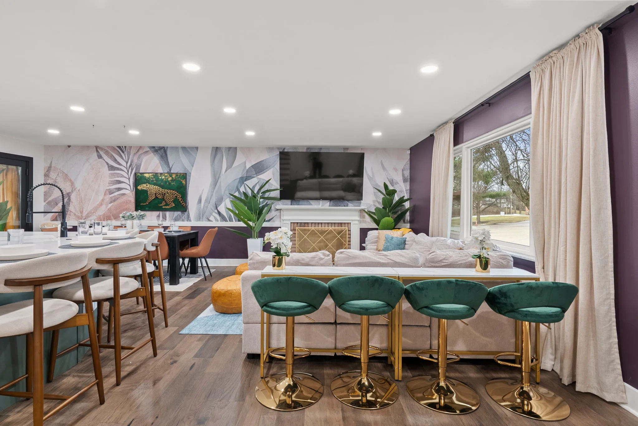 Modern open living and dining area